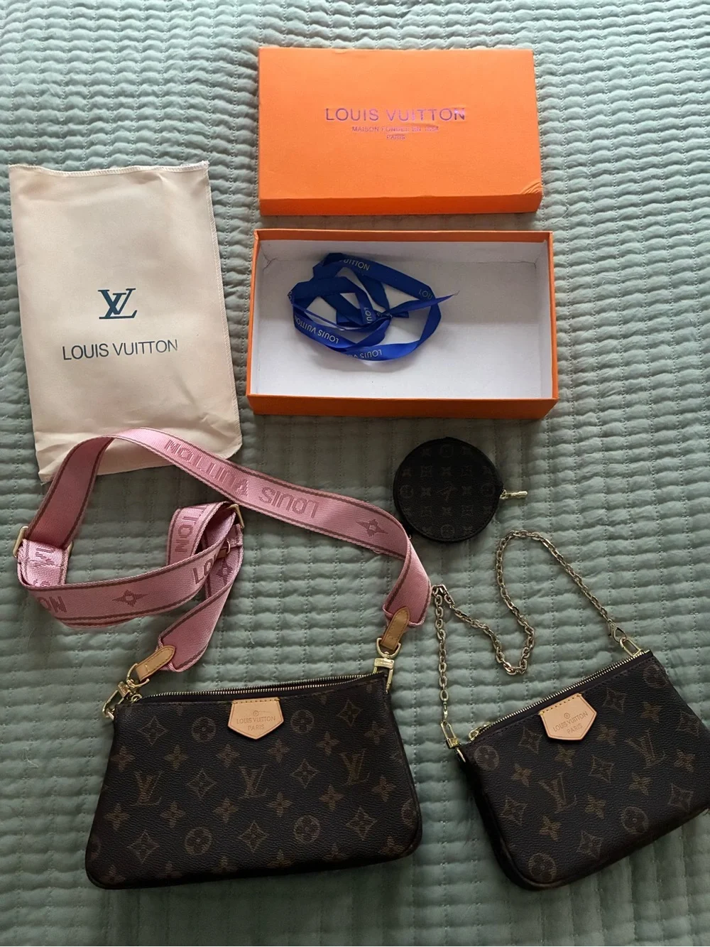 Louis Vuitton Multi Pochette Accessories Monogram with Pink Strap